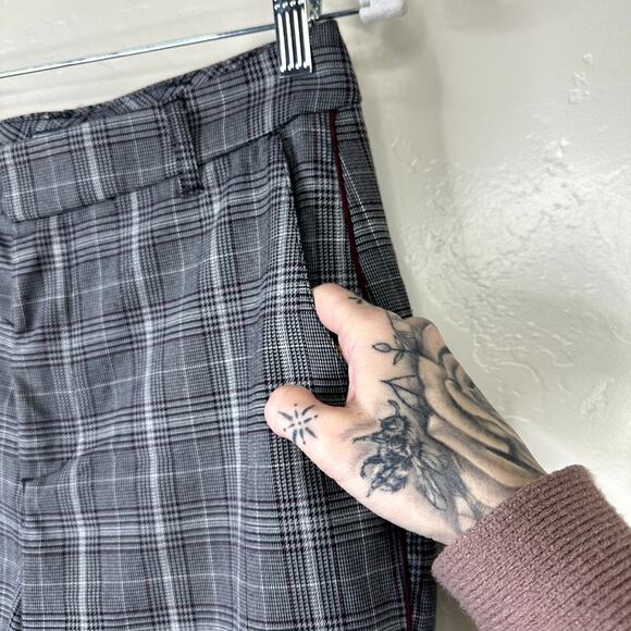 Abercrombie & Fitch Simone Gray Plaid Maroon High Rise Ankle Flare Trouser Pants - Picture 4 of 9